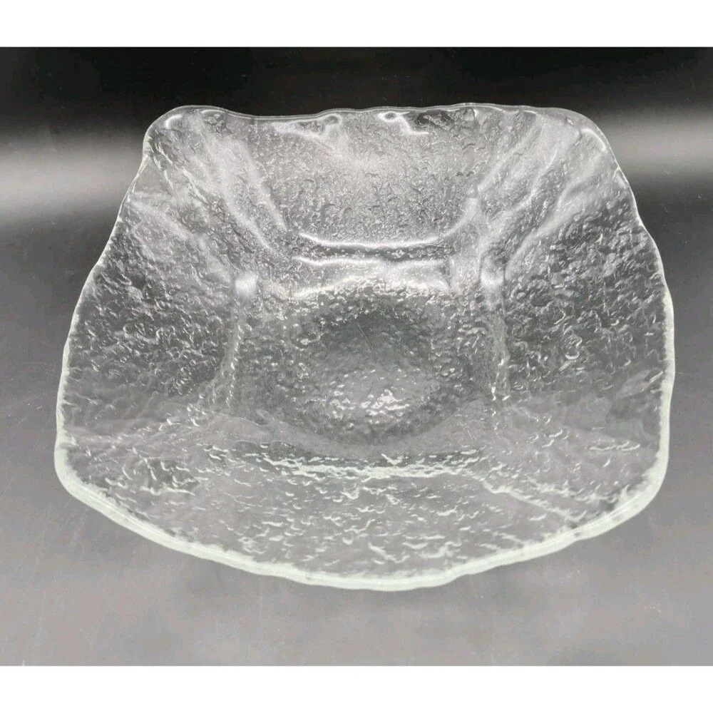 Crate & Barrel Orion Square Textured Glass Serving Bowl 12